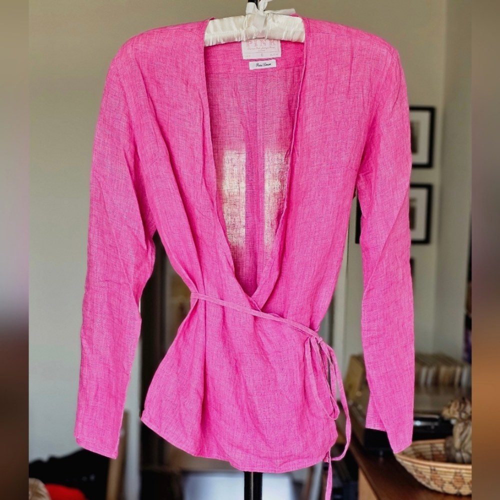 Thomas Pink Womens Pure Linen Wrap Blouse